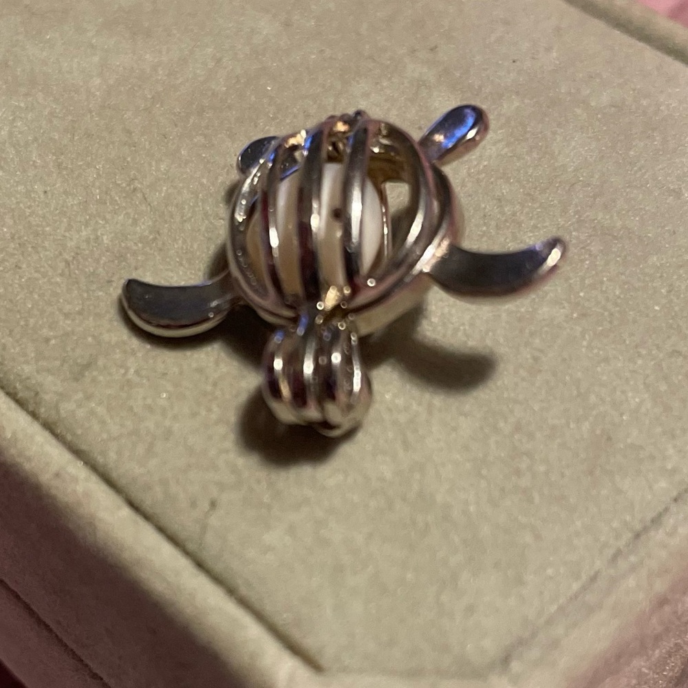 Turtle Pendant Sterling Silver Pearl Cage with natural stone - Picture 2 of 6